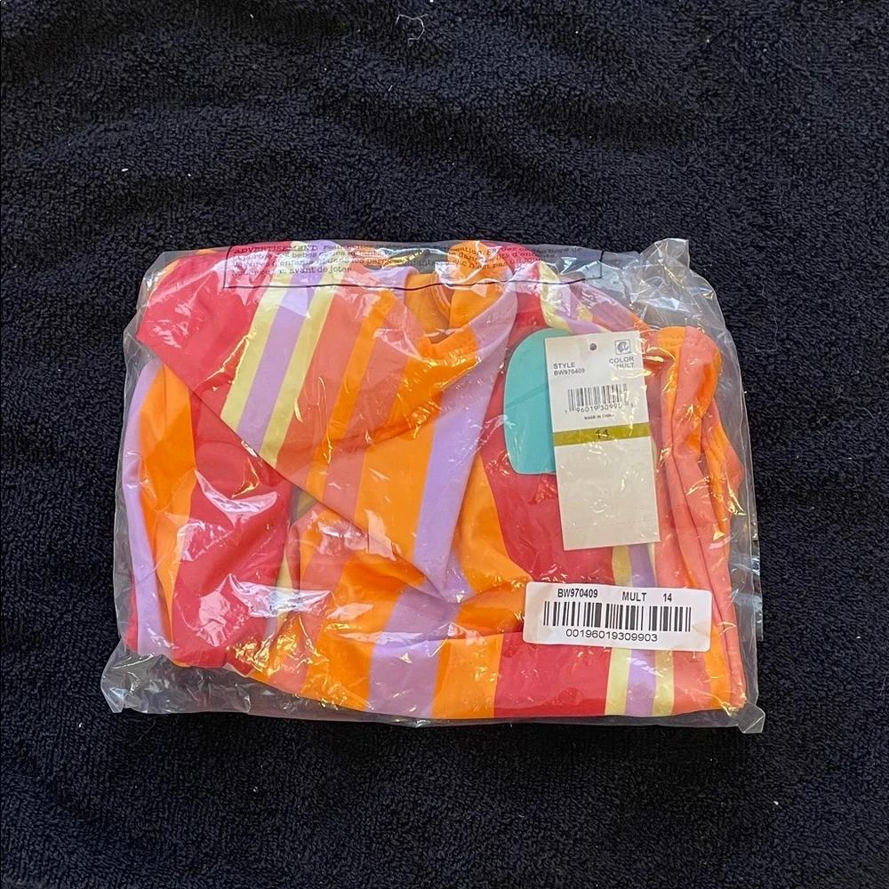Vibrant Striped Kids One Piece Swimsuit with laced back net